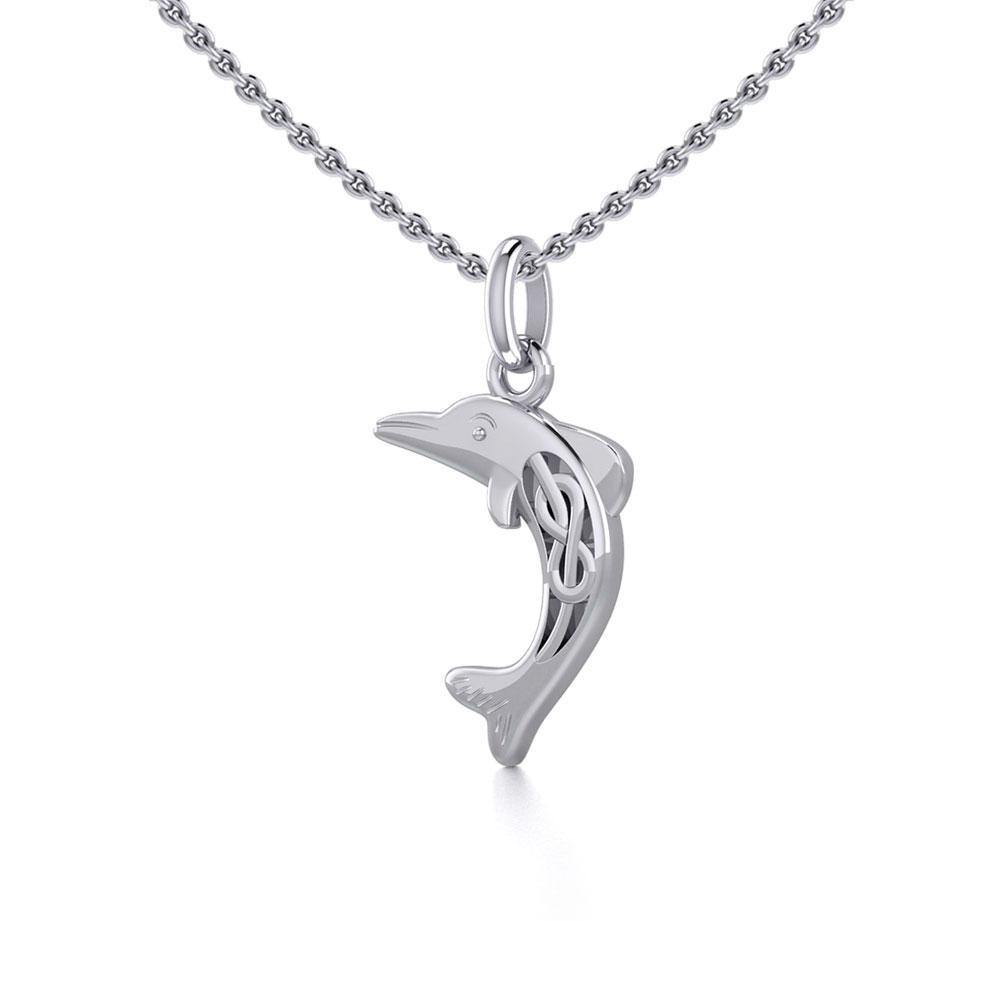 Small Celtic Joyful Dolphin Silver Pendant TPD5696 - Jewelry