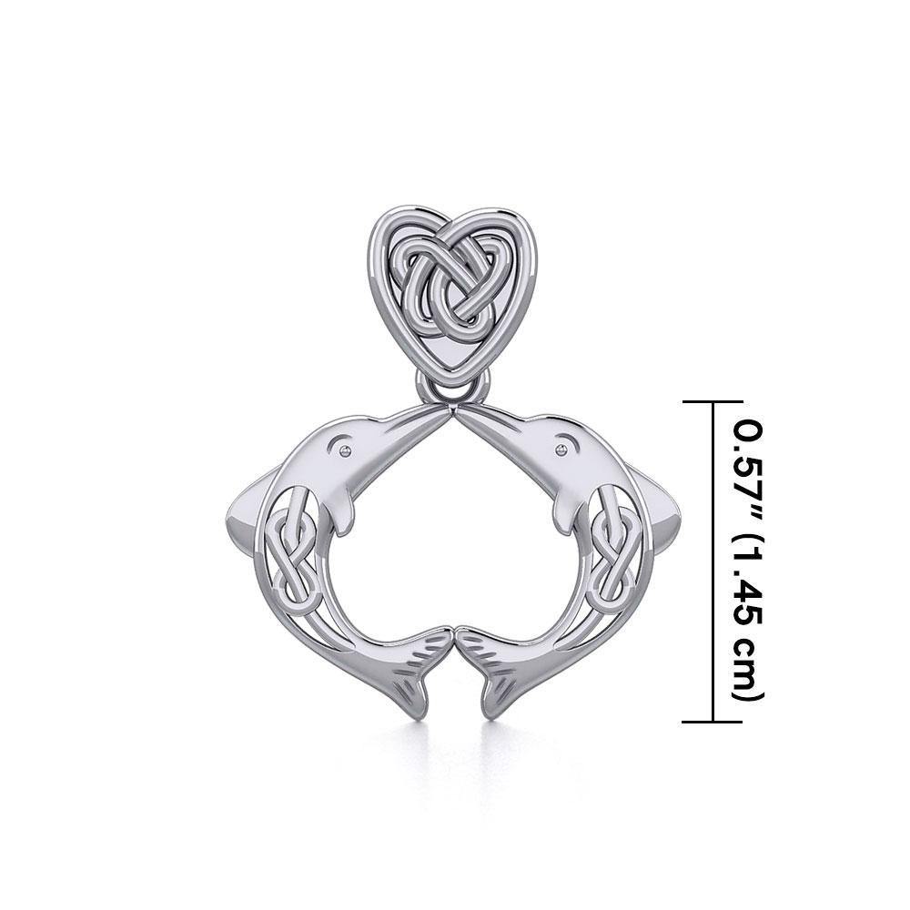 Celtic Double Dolphins with Celtic Heart Bale Silver Pendant TPD5697 - Jewelry