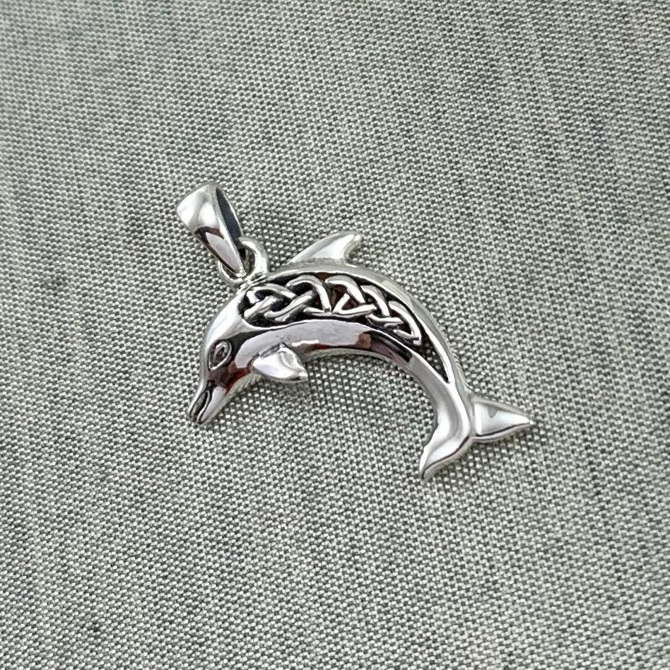 Large Celtic Joyful Dolphin Silver Pendant TPD5698 - Jewelry