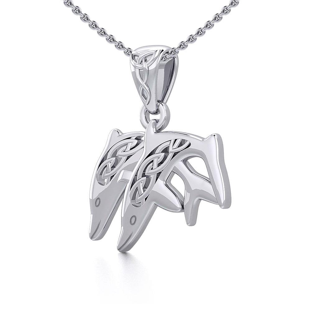Celtic Swimming Dolphins Silver Pendant TPD5701 - Jewelry