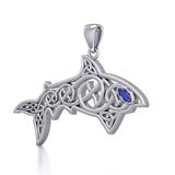 Celtic Knotwork Shark Silver Pendant with Gemstone TPD5706 - Jewelry