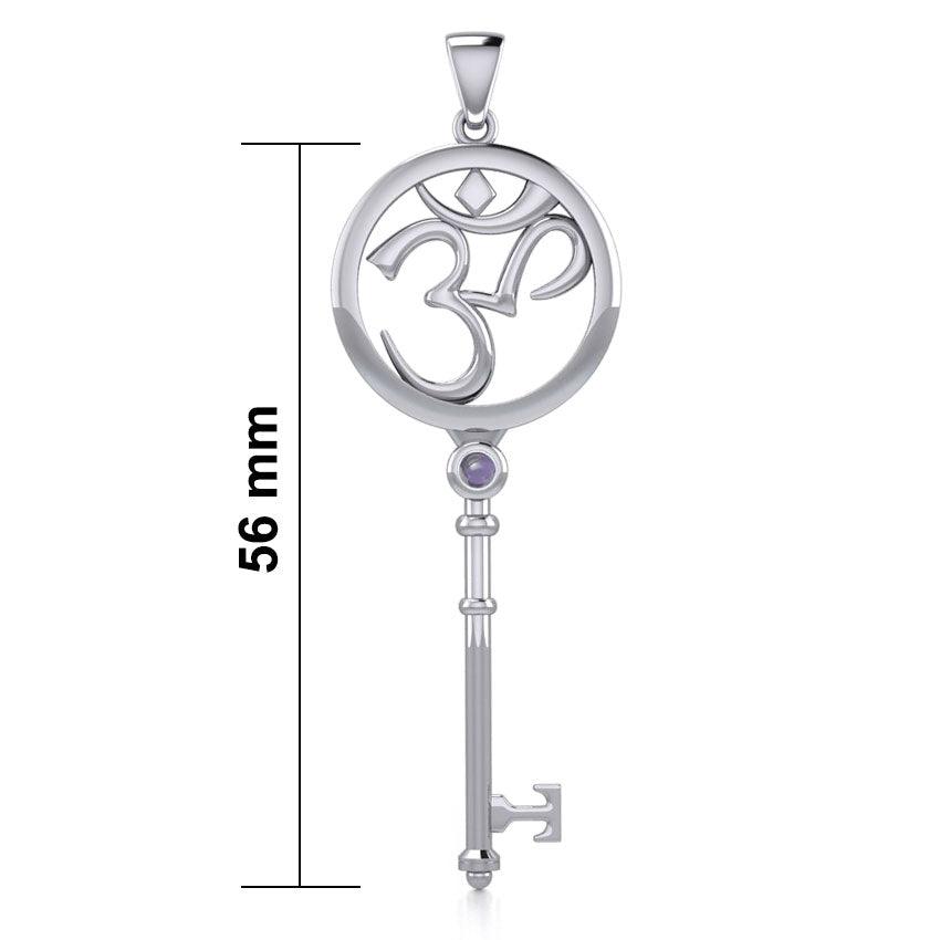 Om Symbol Spiritual Enchantment Key Silver Pendant with Gem TPD5712 - Jewelry
