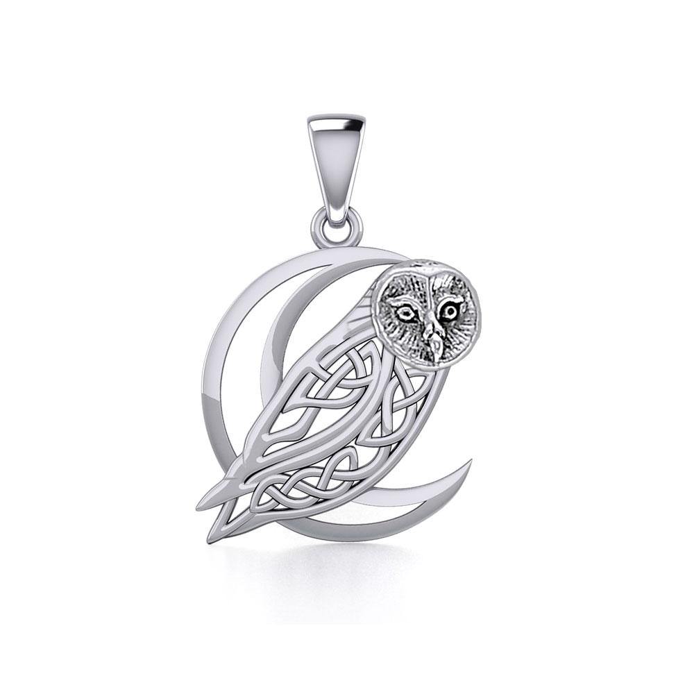 Celtic Owl on Crescent Moon Silver Pendant TPD5714 - Jewelry