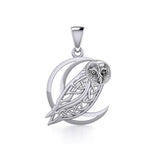 Celtic Owl on Crescent Moon Silver Pendant TPD5714 - Jewelry