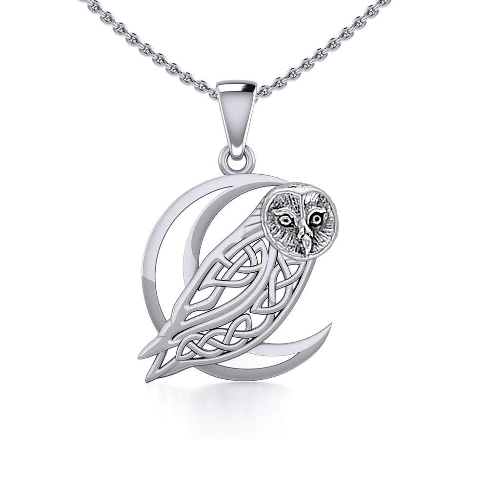 Celtic Owl on Crescent Moon Silver Pendant TPD5714 - Jewelry