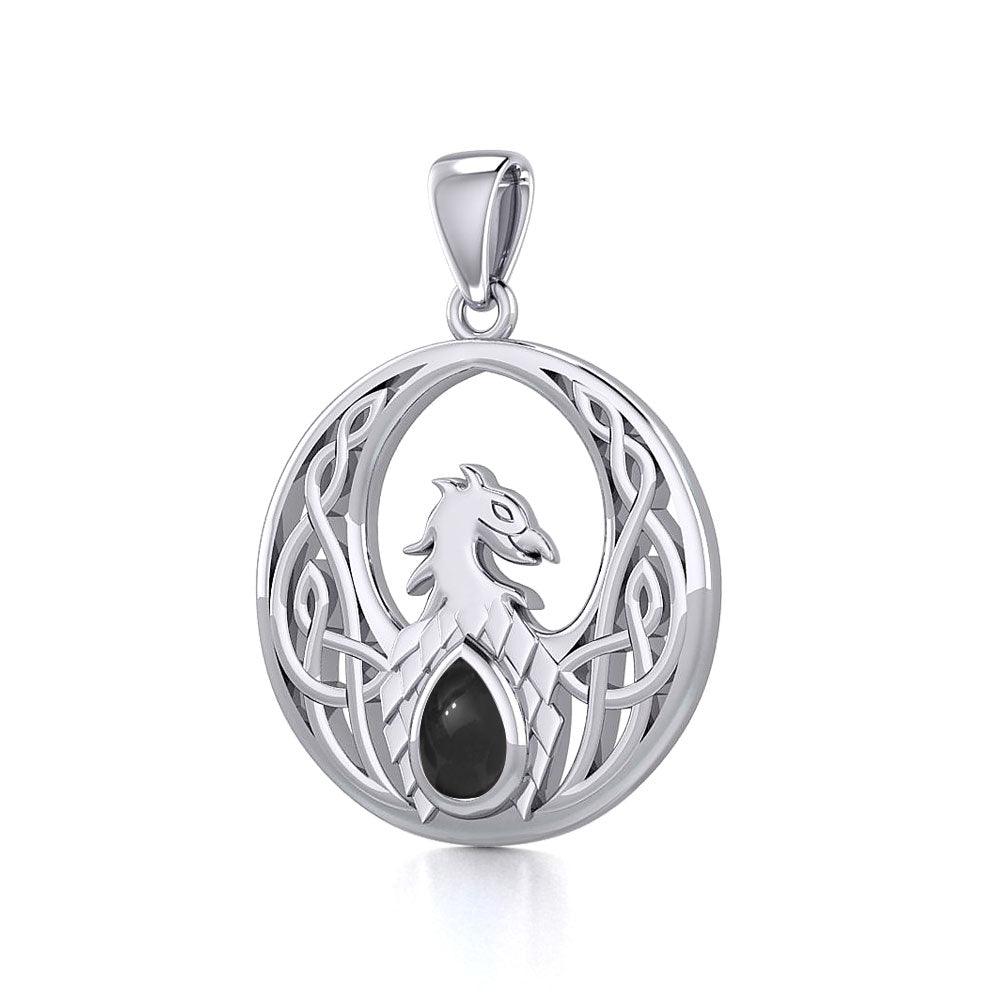 Rise with Resilience: Celtic Phoenix Sterling Silver Pendant with Gemstone TPD5719 | Embrace the Rebirth of Your Spirit - Jewelry