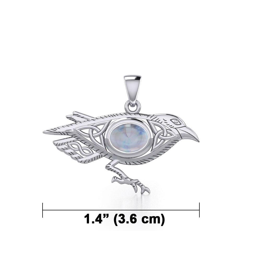 Celtic Raven Silver Pendant with Gemstone TPD5728 - Jewelry