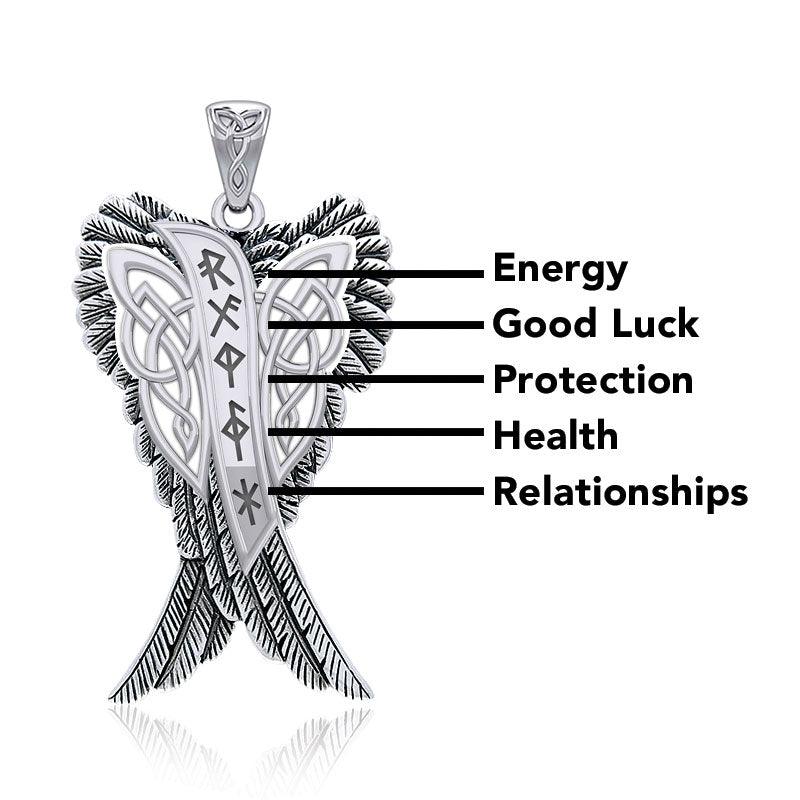 Celtic Angel Wings with Rune Symbols silver Pendant TPD5735 - Jewelry