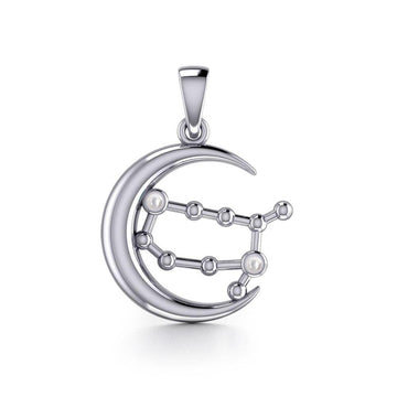 Crescent Moon and Gemini Astrology Constellation Silver Pendant TPD5768 - Jewelry
