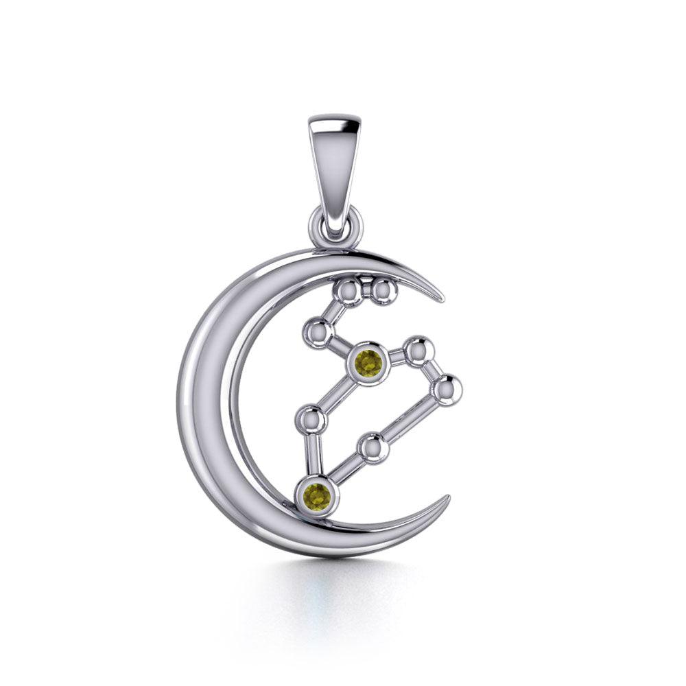 Crescent Moon and Leo Astrology Constellation Silver Pendant TPD5770 - Jewelry