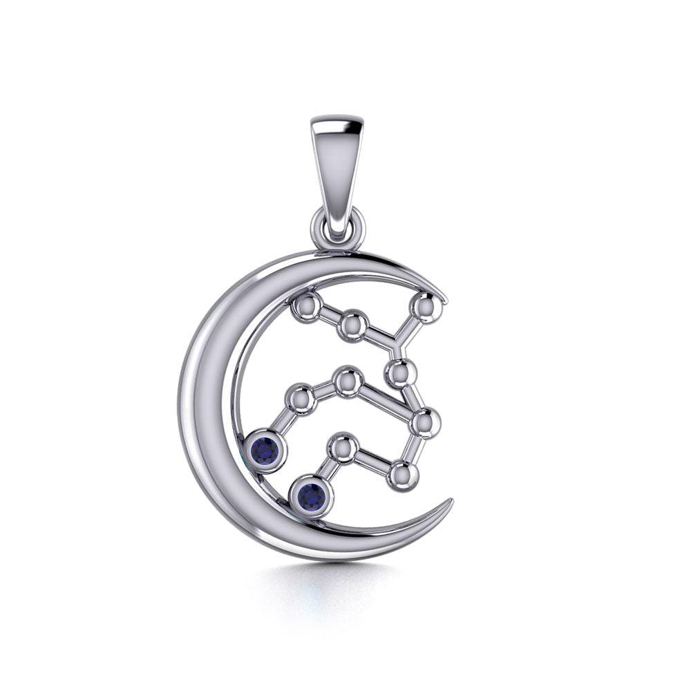Crescent Moon and Virgo Astrology Constellation Silver Pendant TPD5771 - Jewelry