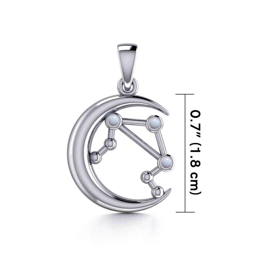 Crescent Moon and Libra Astrology Constellation Silver Pendant TPD5772 - Jewelry