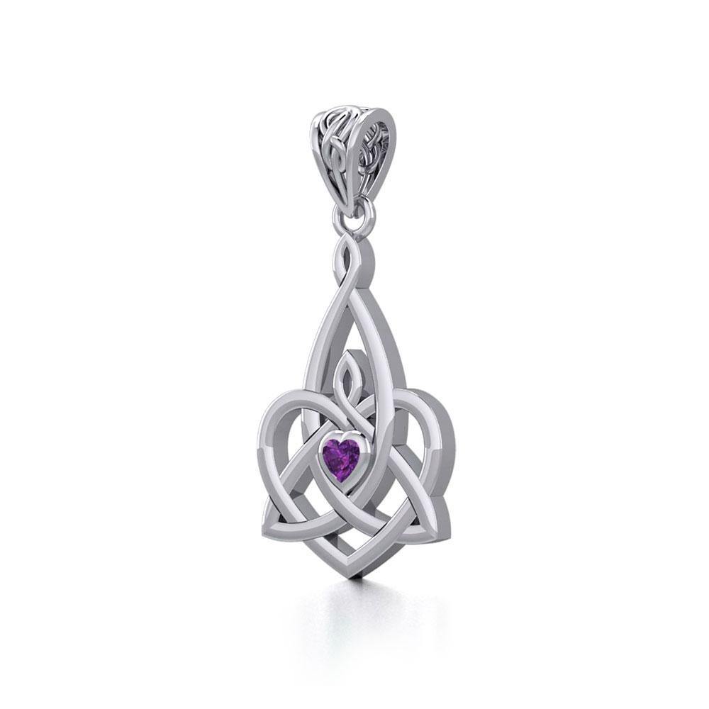 Celtic Motherhood Triquetra or Trinity Heart Silver Pendant With Gem TPD5784 - Jewelry