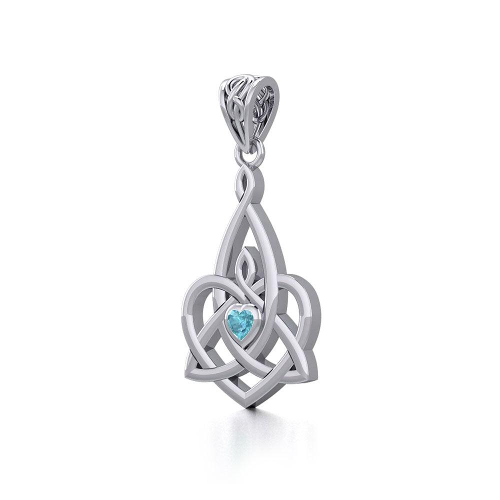 Celtic Motherhood Triquetra or Trinity Heart 14K Solid Gold Pendant With Gem GPD5784 - Jewelry