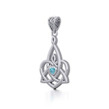 Celtic Motherhood Triquetra or Trinity Heart 14K Solid Gold Pendant With Gem GPD5784 - Jewelry
