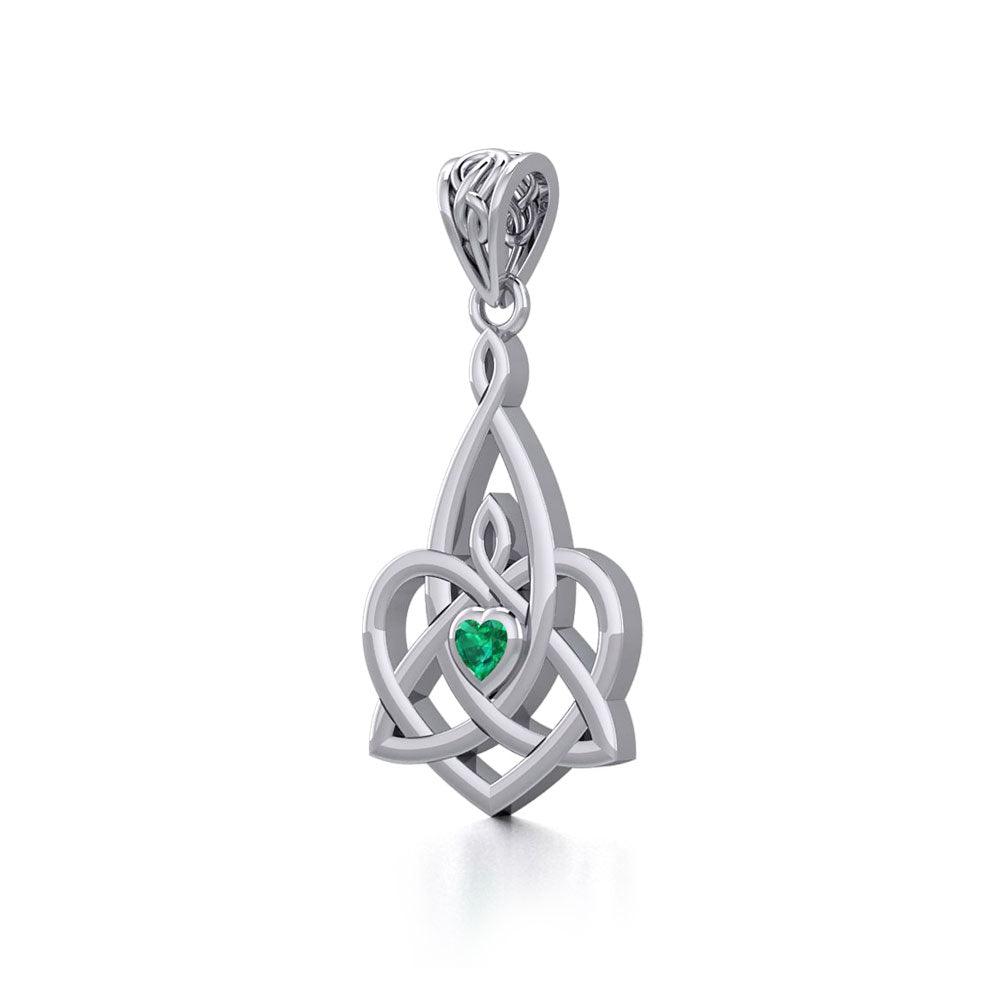 Celtic Motherhood Triquetra or Trinity Heart 14K Solid Gold Pendant With Gem GPD5784 - Jewelry