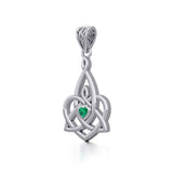 Celtic Motherhood Triquetra or Trinity Heart 14K Solid Gold Pendant With Gem GPD5784 - Jewelry