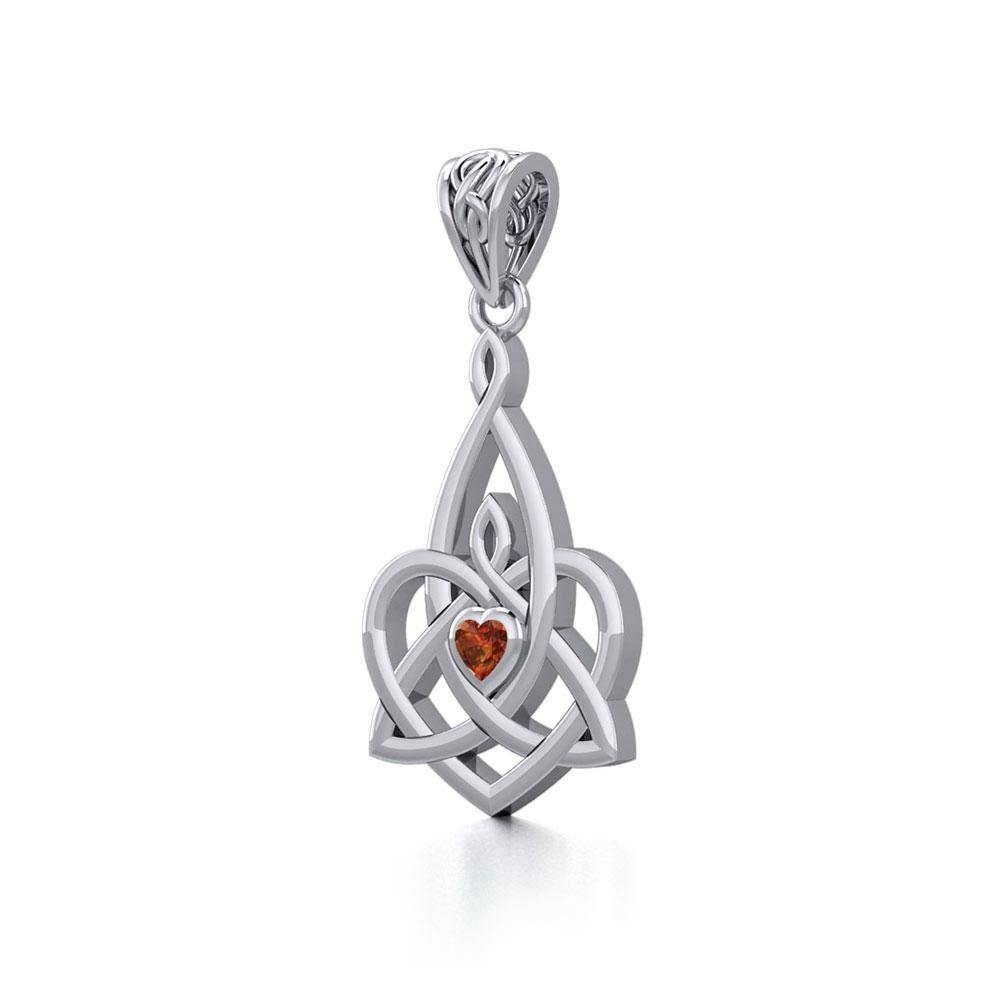Celtic Motherhood Triquetra or Trinity Heart Silver Pendant With Gem TPD5784 - Jewelry