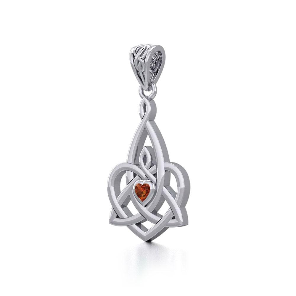 Celtic Motherhood Triquetra or Trinity Heart 14K Solid Gold Pendant With Gem GPD5784 - Jewelry