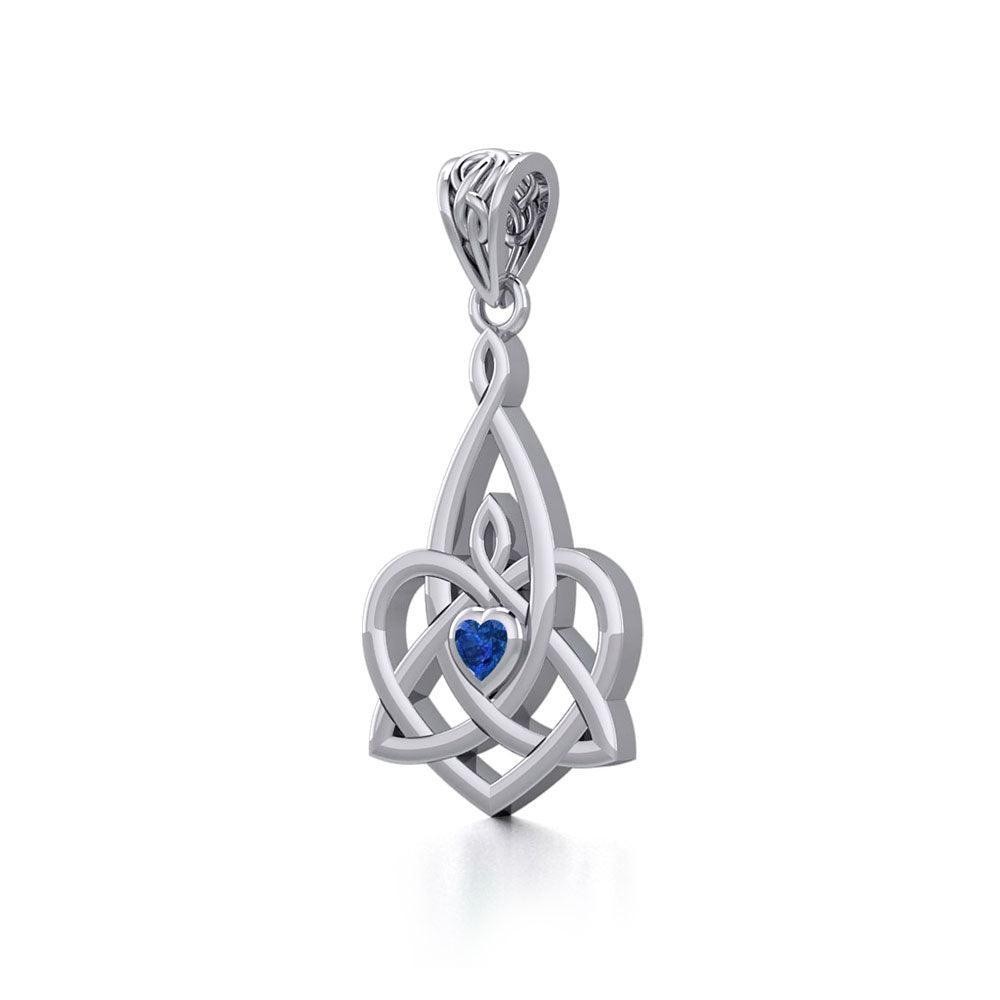 Celtic Motherhood Triquetra or Trinity Heart 14K Solid Gold Pendant With Gem GPD5784 - Jewelry