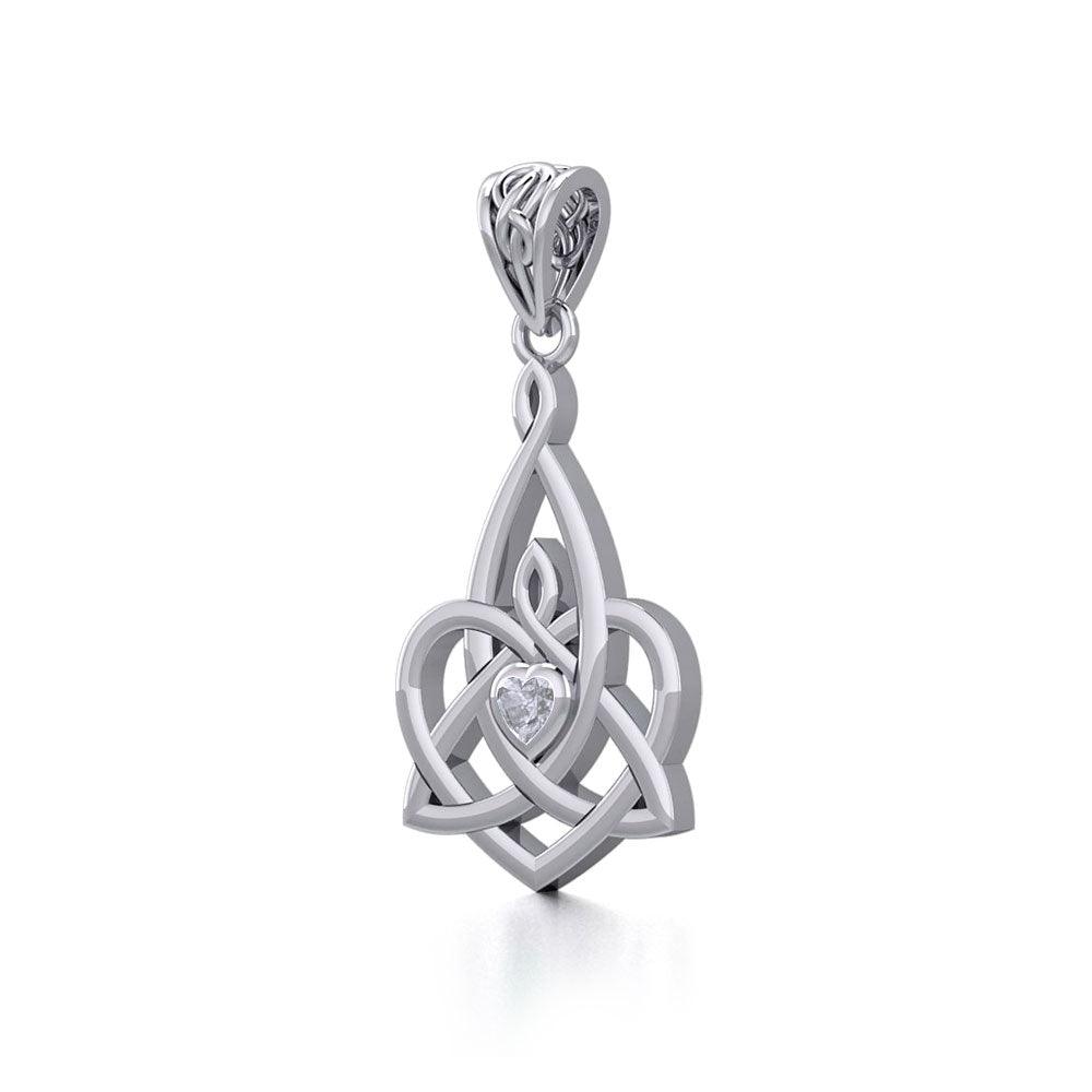 Celtic Motherhood Triquetra or Trinity Heart 14K Solid Gold Pendant With Gem GPD5784 - Jewelry