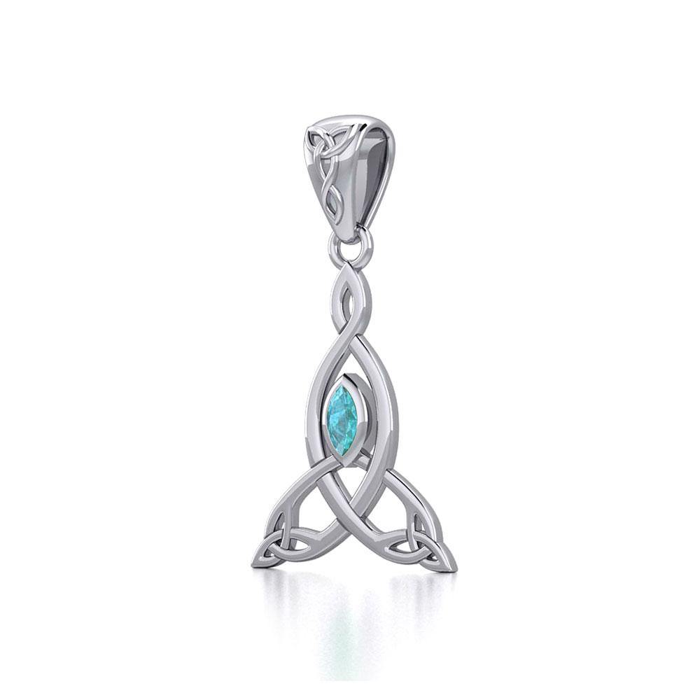 Celtic Motherhood Triquetra or Trinity Knot Silver Pendant With Gem TPD5785 - Jewelry