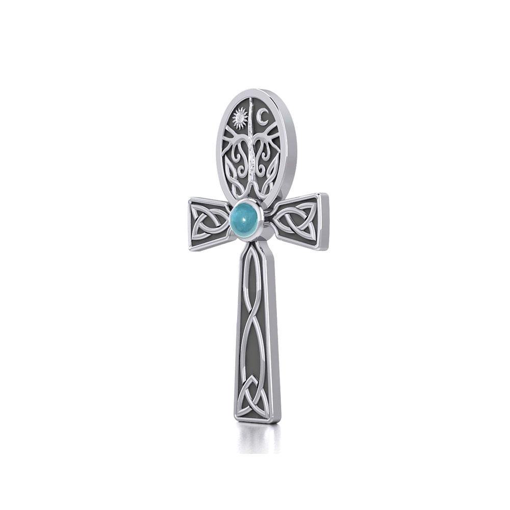 Celtic Ankh Tree of Life Silver Pendant with Gem TPD5813 - Jewelry