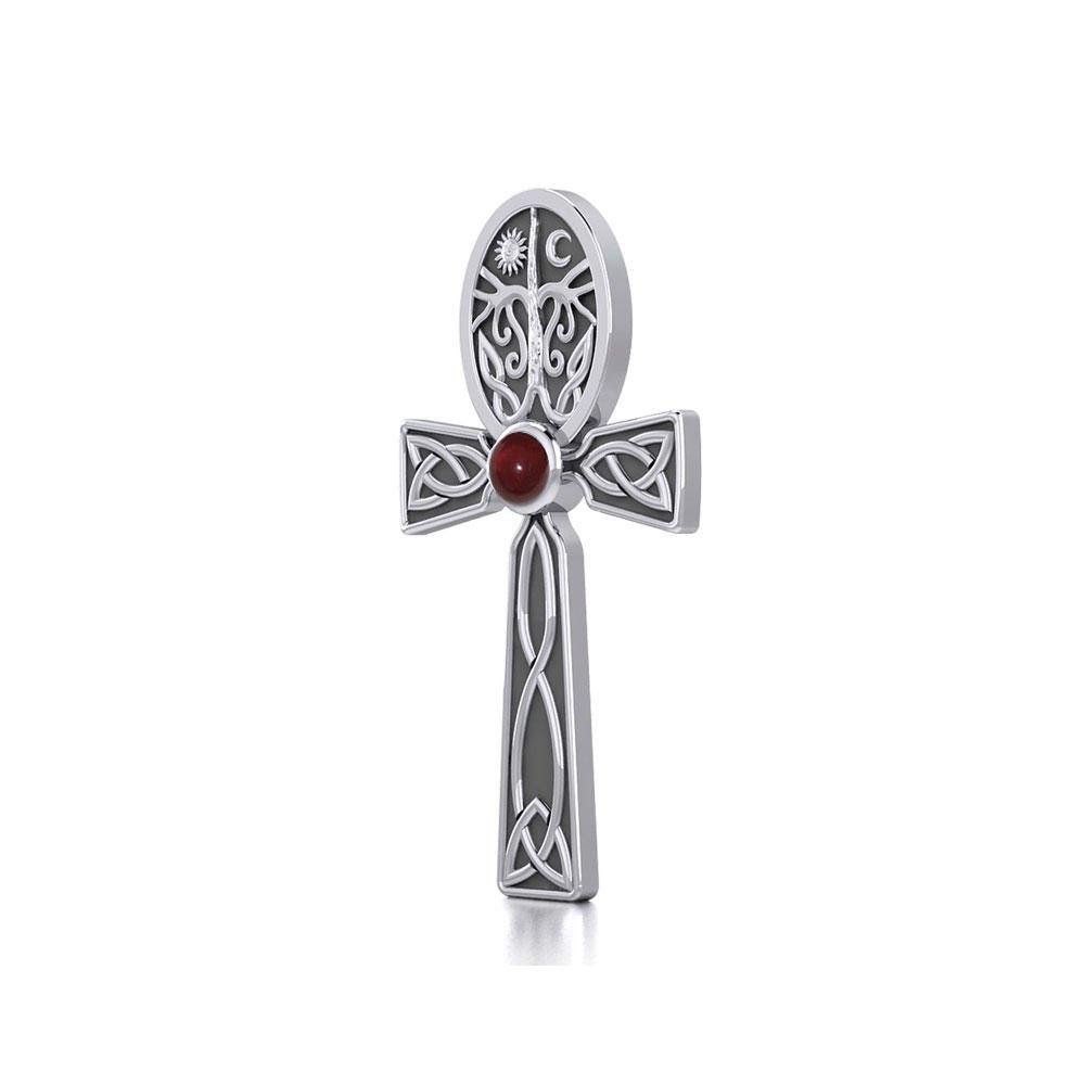 Celtic Ankh Tree of Life Silver Pendant with Gem TPD5813 - Jewelry