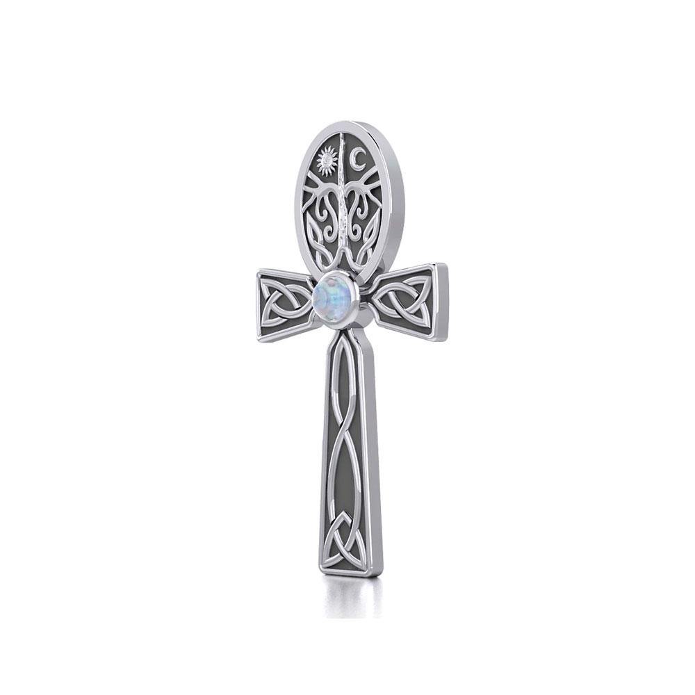 Celtic Ankh Tree of Life Silver Pendant with Gem TPD5813 - Jewelry