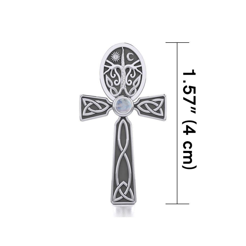 Celtic Ankh Tree of Life Silver Pendant with Gem TPD5813 - Jewelry