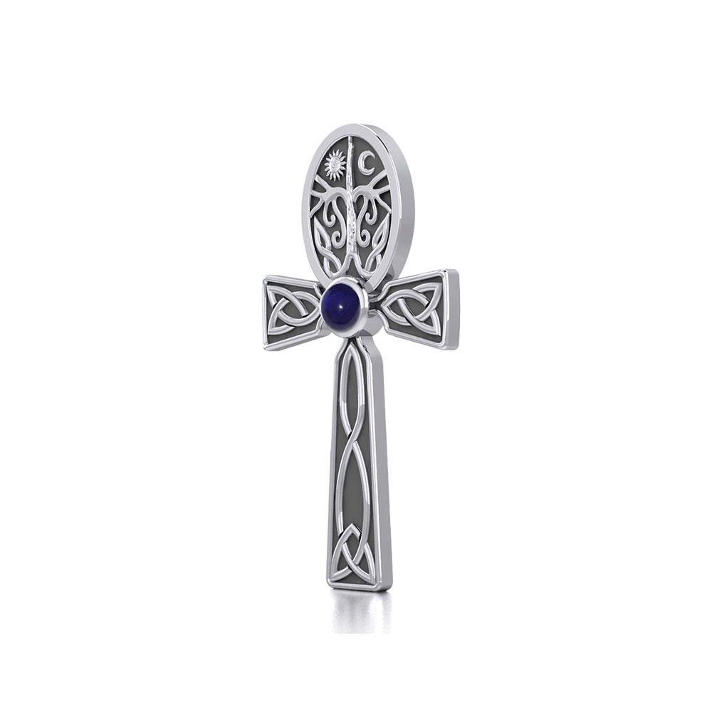 Celtic Ankh Tree of Life Silver Pendant with Gem TPD5813 - Jewelry