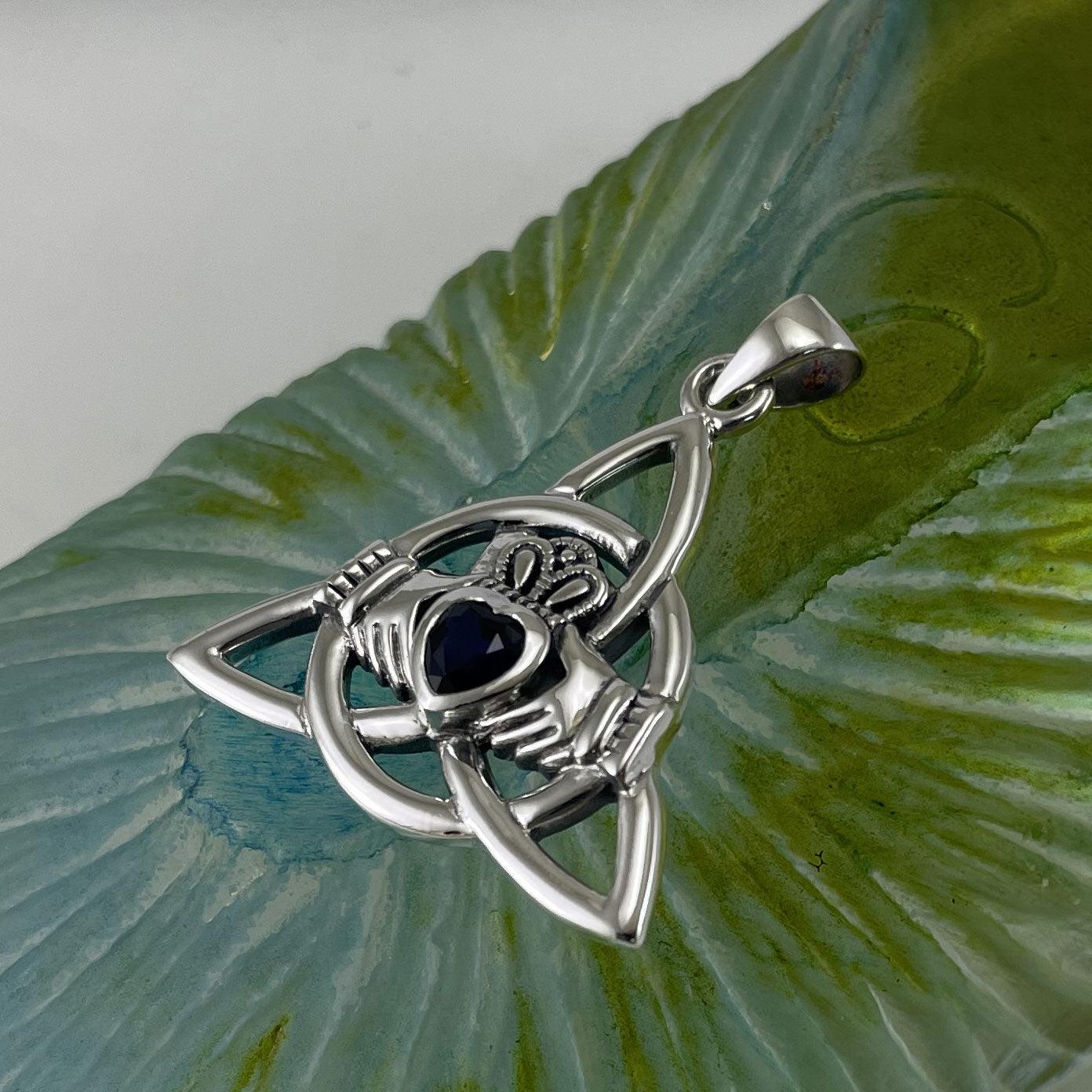 Triquetra Claddagh with Gemstone Silver Pendant TPD5814 - Jewelry
