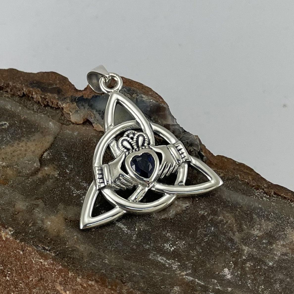Triquetra Claddagh with Gemstone Silver Pendant TPD5814 - Jewelry