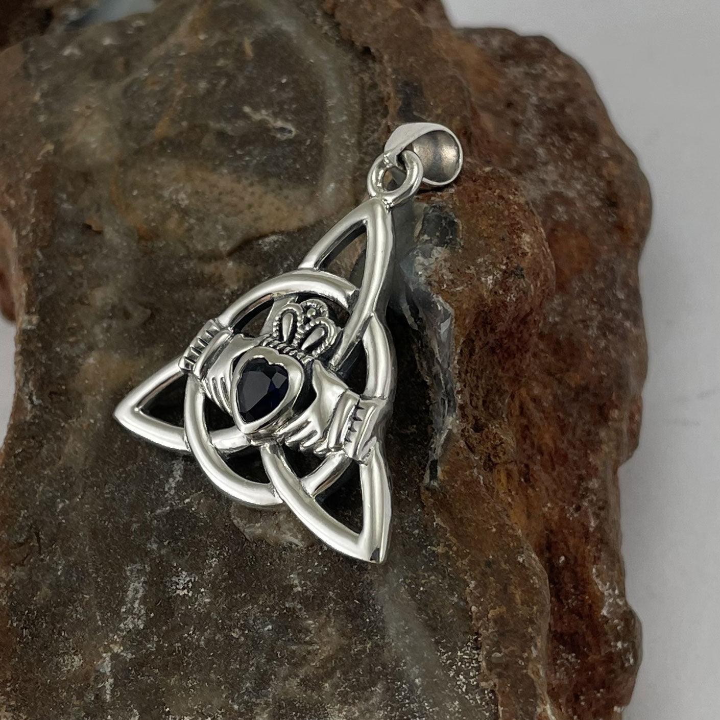 Triquetra Claddagh with Gemstone Silver Pendant TPD5814 - Jewelry