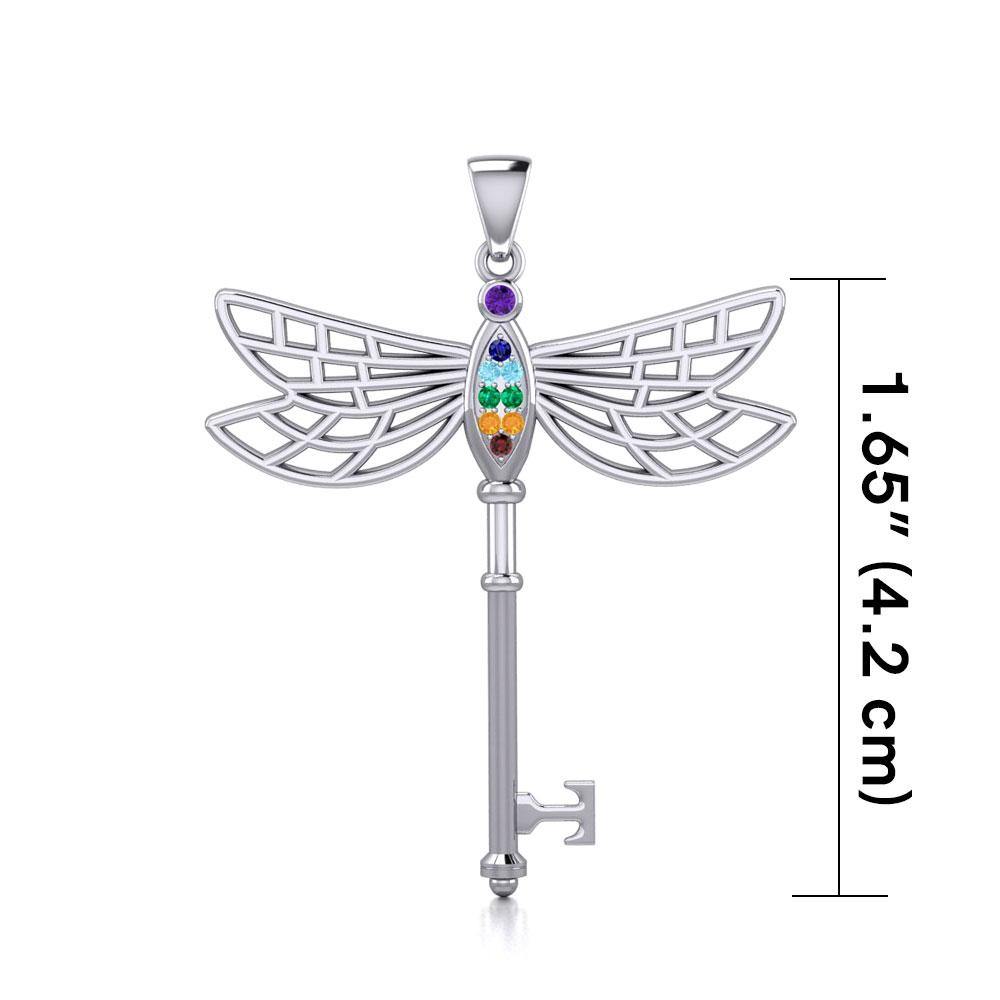 Chakra Dragonfly Spiritual Enchantment Key Silver Pendant TPD5816 - Jewelry