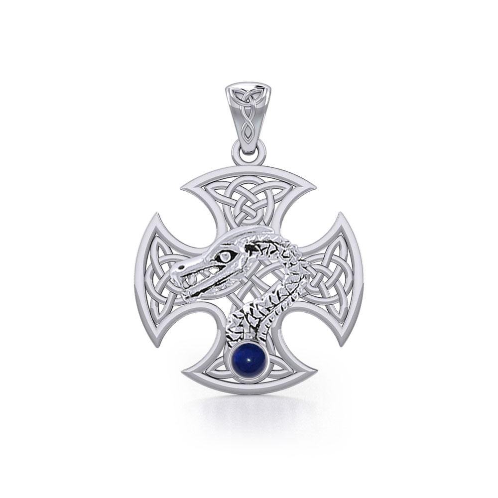 Dragon with Celtic Cross Silver Pendant TPD5818 - Jewelry