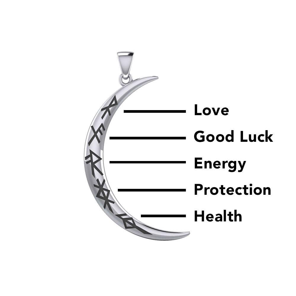Crescent Moon with Meaningful Bind Runes Large Pendant TPD5833 - Jewelry