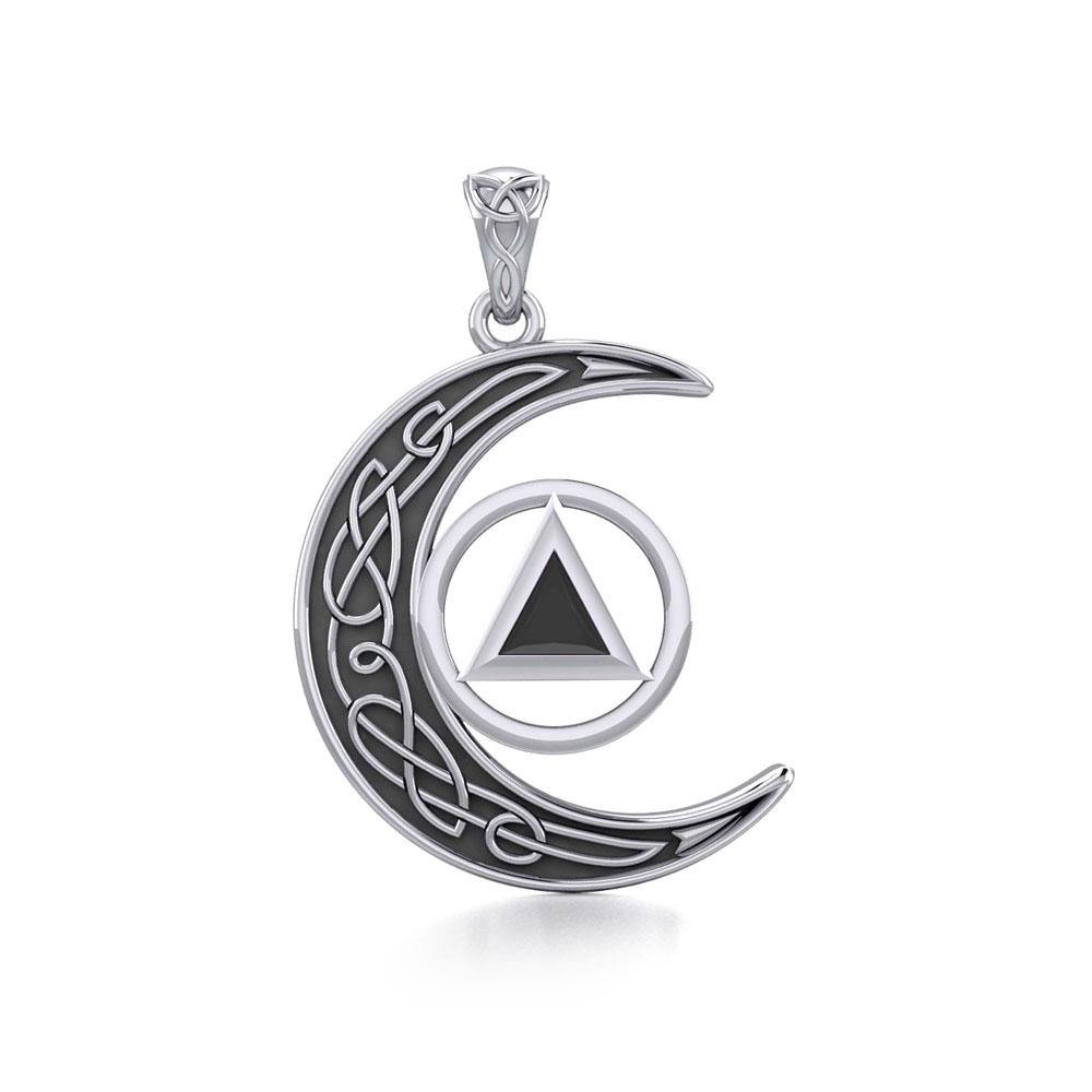 Celtic Crescent Moon Recovery Spiritual Key Pendant with Gemstone TPD5843 - Jewelry