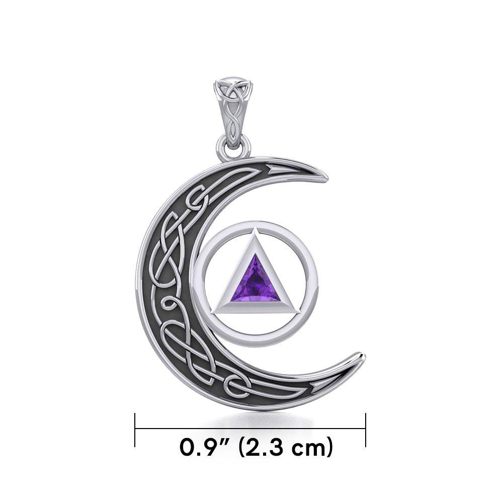 Celtic Crescent Moon Recovery Spiritual Key Pendant with Gemstone TPD5843 - Jewelry