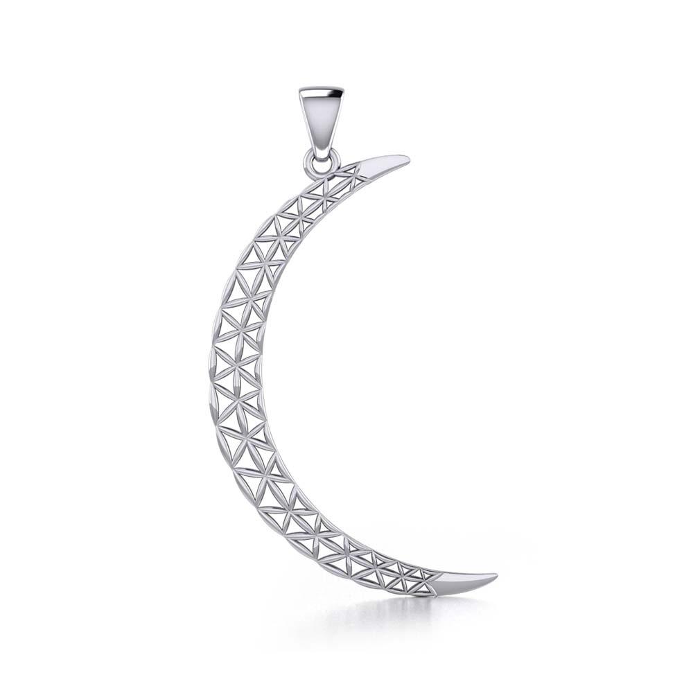 The Flower of Life in The large Crescent Moon Silver Pendant TPD5848 - Jewelry