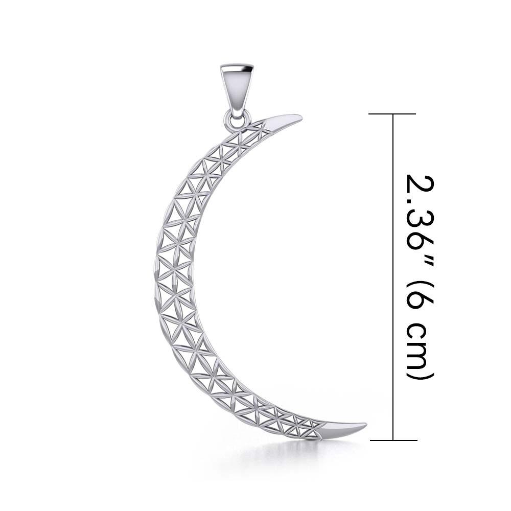 The Flower of Life in The large Crescent Moon Silver Pendant TPD5848 - Jewelry
