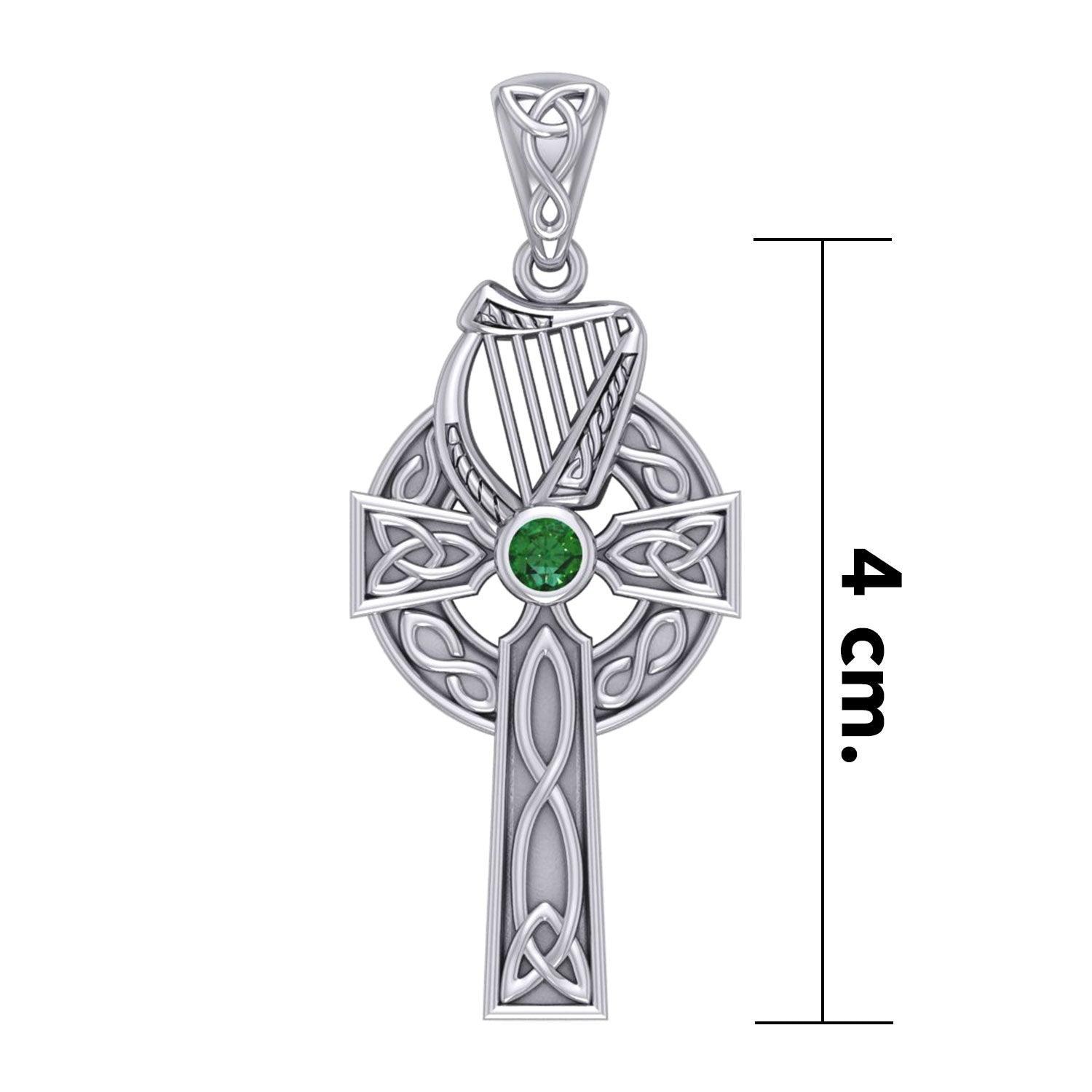 Celtic Knotwork Silver Cross with Harp Pendant TPD5865 - Jewelry