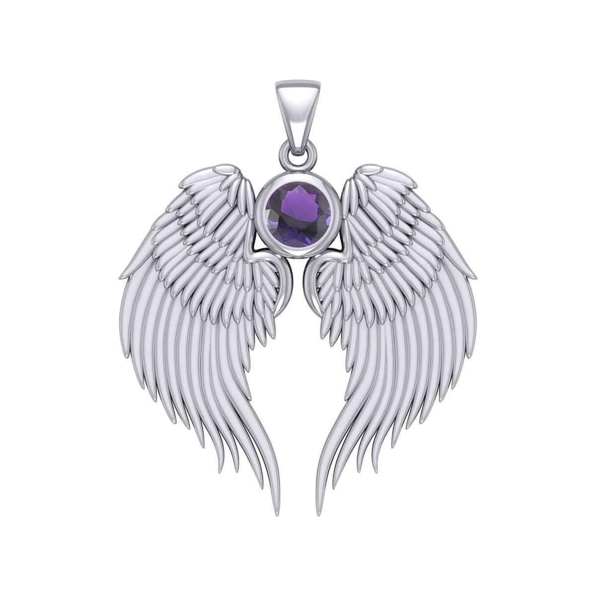 Guardian Angel Wings Silver Pendant with Birthstone TPD5866 - Jewelry