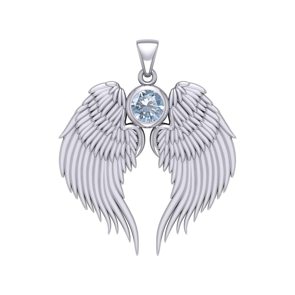 Guardian Angel Wings Silver Pendant with Birthstone TPD5866 - Jewelry