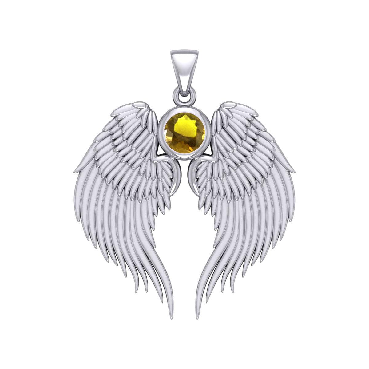 Guardian Angel Wings Silver Pendant with Birthstone TPD5866 - Jewelry
