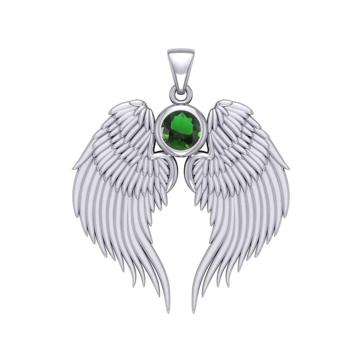 Guardian Angel Wings Silver Pendant with Birthstone TPD5866 - Jewelry