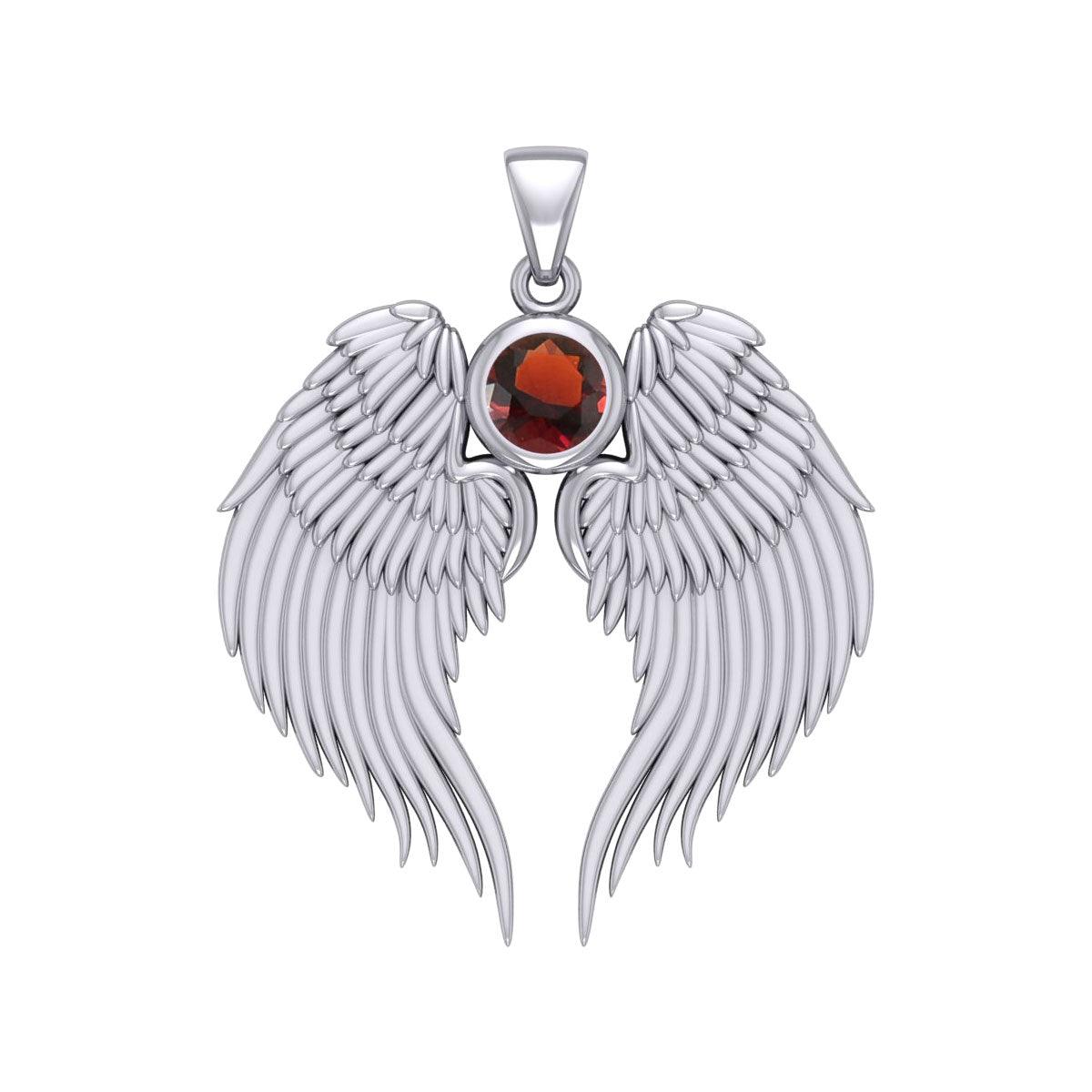 Guardian Angel Wings Silver Pendant with Birthstone TPD5866 - Jewelry
