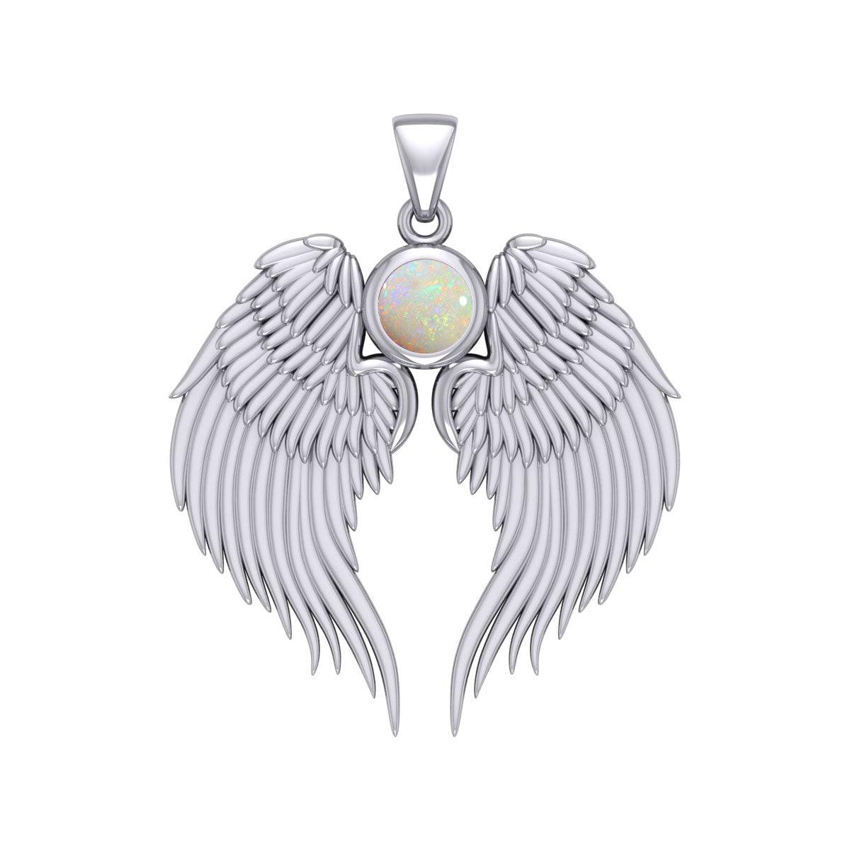 Guardian Angel Wings Silver Pendant with Birthstone TPD5866 - Jewelry