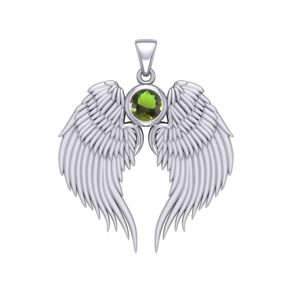 Guardian Angel Wings Silver Pendant with Birthstone TPD5866 - Jewelry
