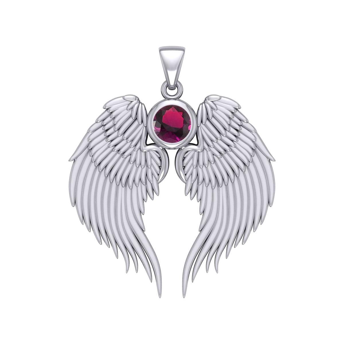 Guardian Angel Wings Silver Pendant with Birthstone TPD5866 - Jewelry